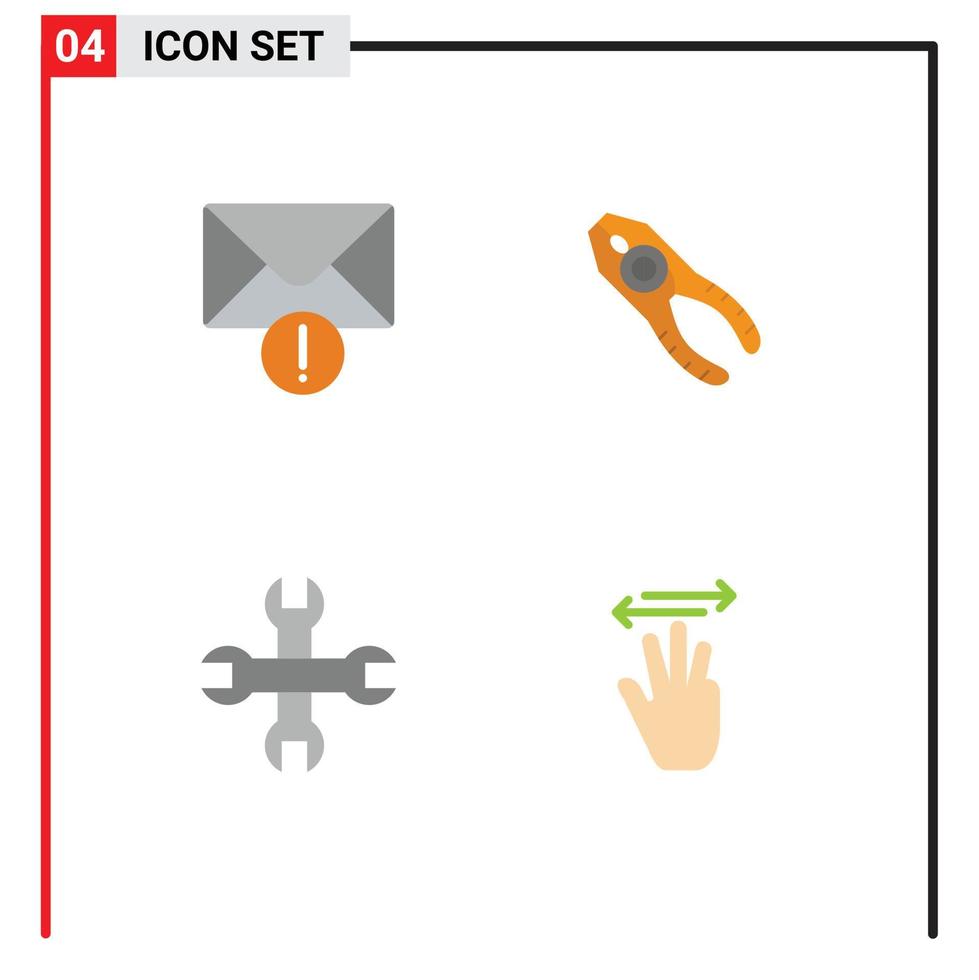 paquete de interfaz de usuario de 4 iconos planos básicos de pinzas de herramienta de alerta reparar elementos de diseño vectorial editables a mano vector