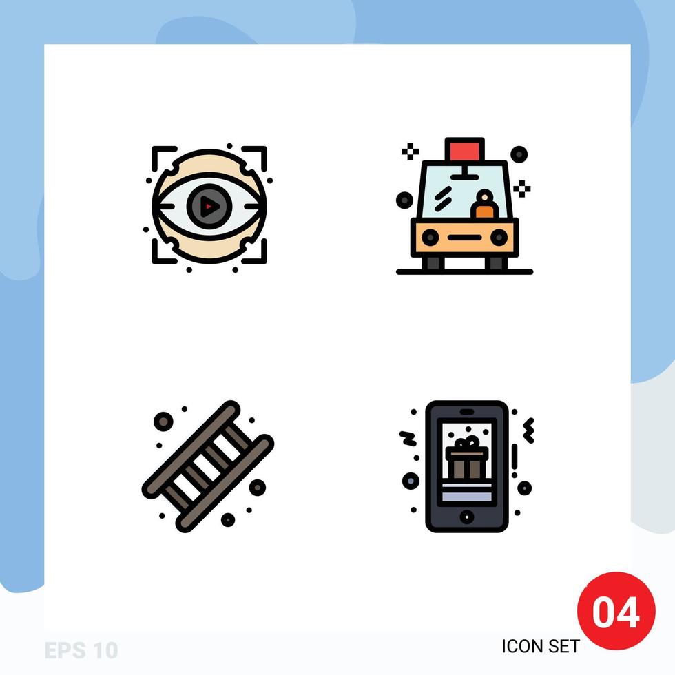 User Interface Pack of 4 Basic Filledline Flat Colors of eye fireman show vehicle service Editable Vector Design Elements