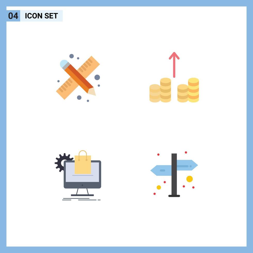 User Interface Pack of 4 Basic Flat Icons of back to school ecommerce work money cart Editable Vector Design Elements