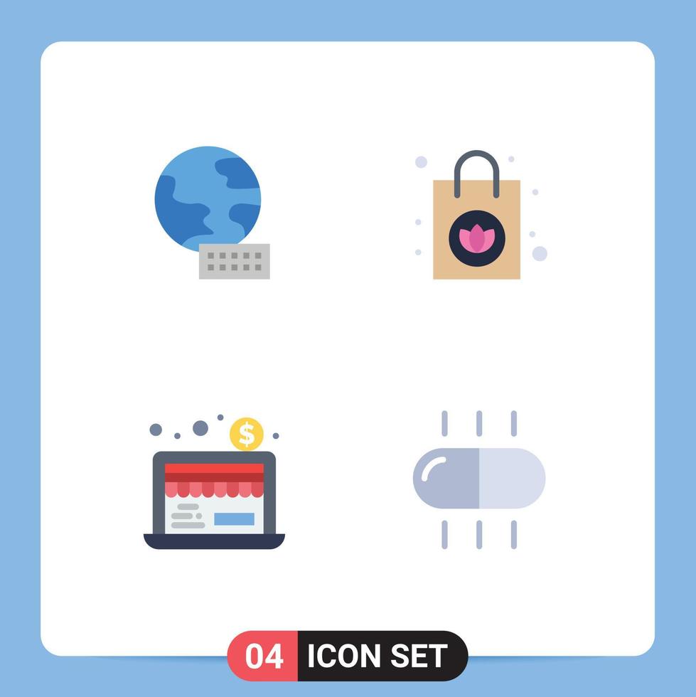 User Interface Pack of 4 Basic Flat Icons of world drug handbag economy pills Editable Vector Design Elements