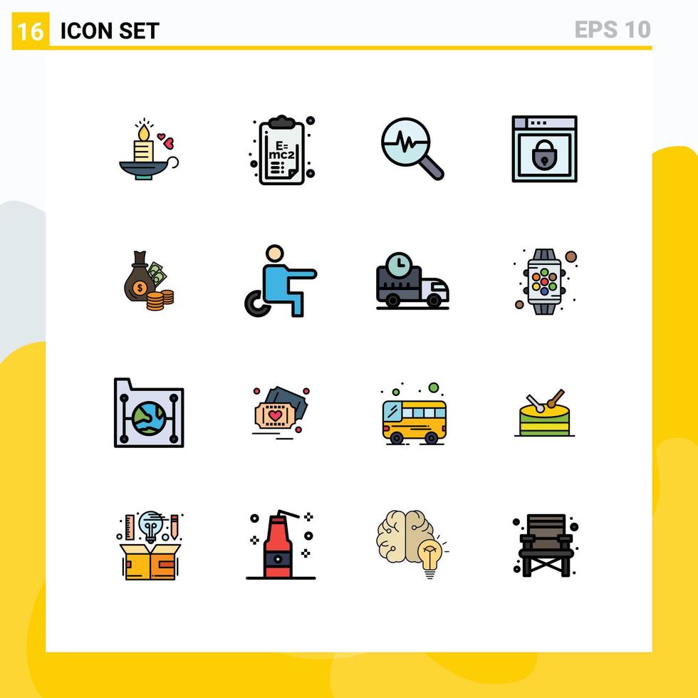 16 Thematic Vector Flat Color Filled Lines and Editable Symbols of bank web security graphic shield internet Editable Creative Vector Design Elements