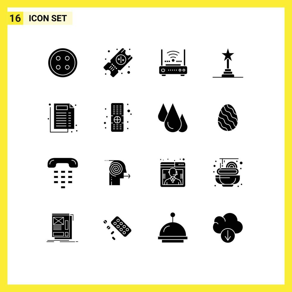 Universal Icon Symbols Group of 16 Modern Solid Glyphs of medical lifetime achievements router award modem Editable Vector Design Elements