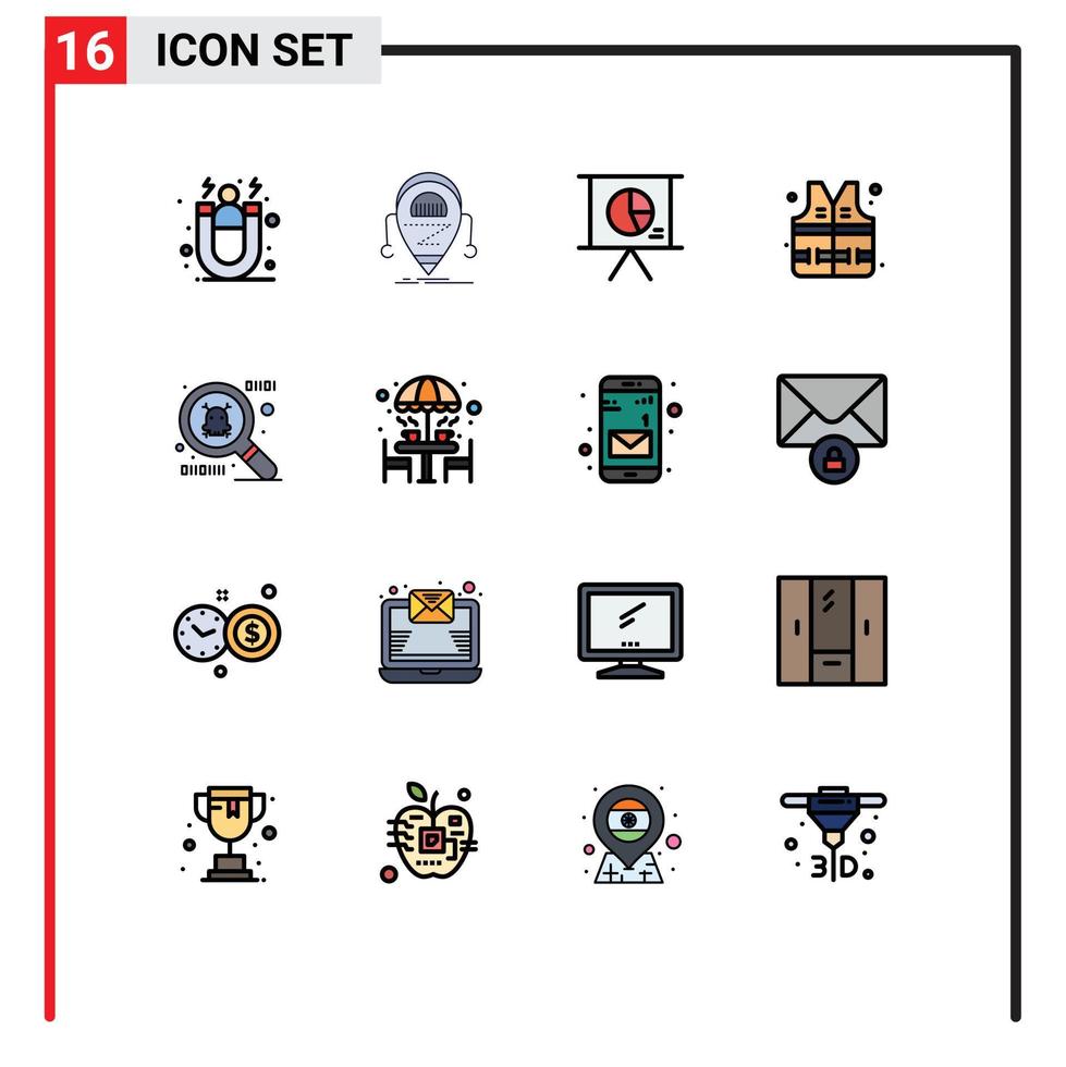 conjunto de 16 iconos de interfaz de usuario modernos símbolos signos para tecnología de parque de sillas tobogán de agua elementos de diseño de vectores creativos editables