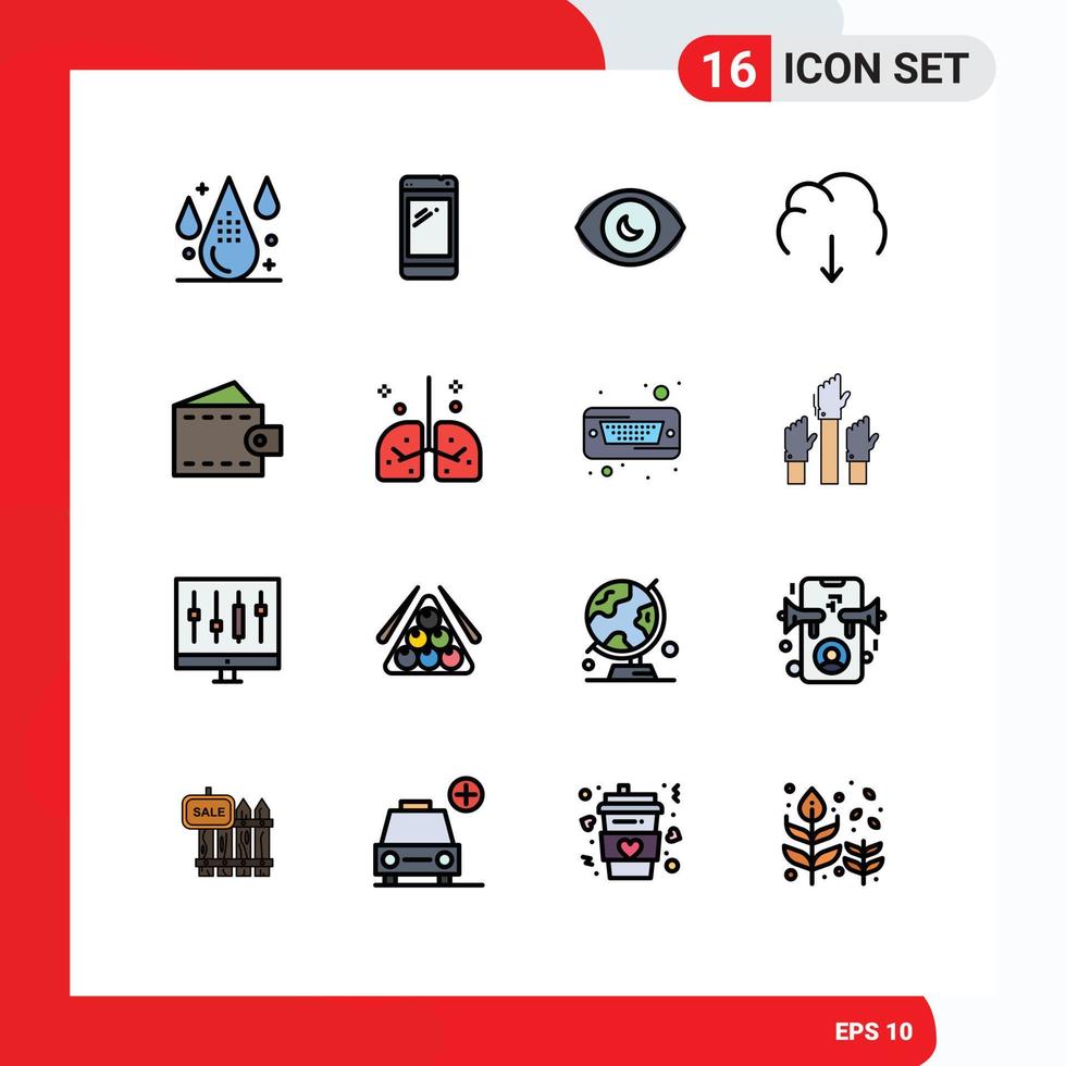User Interface Pack of 16 Basic Flat Color Filled Lines of multimedia data huawei cloud search Editable Creative Vector Design Elements