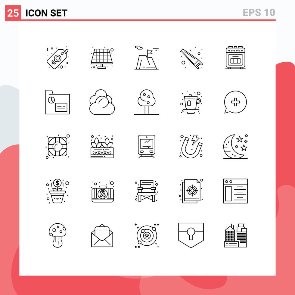 Group of 25 Modern Lines Set for baking cutter mountain tools hand Editable Vector Design Elements