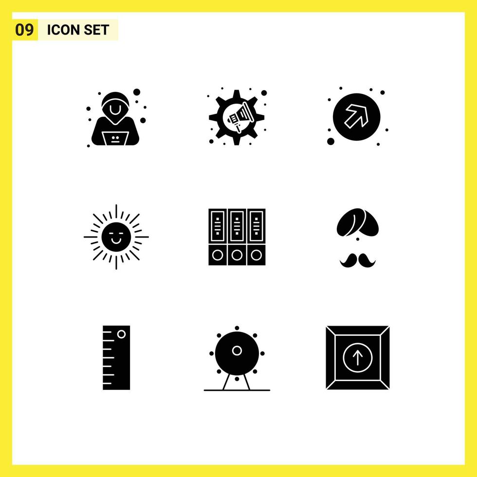 9 Universal Solid Glyphs Set for Web and Mobile Applications database archive arrows files shinning Editable Vector Design Elements