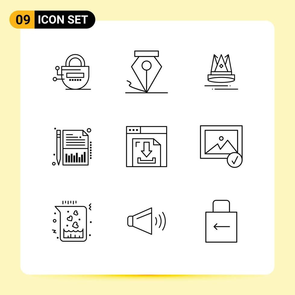 Pack of 9 creative Outlines of internet arrows content sheet financial Editable Vector Design Elements