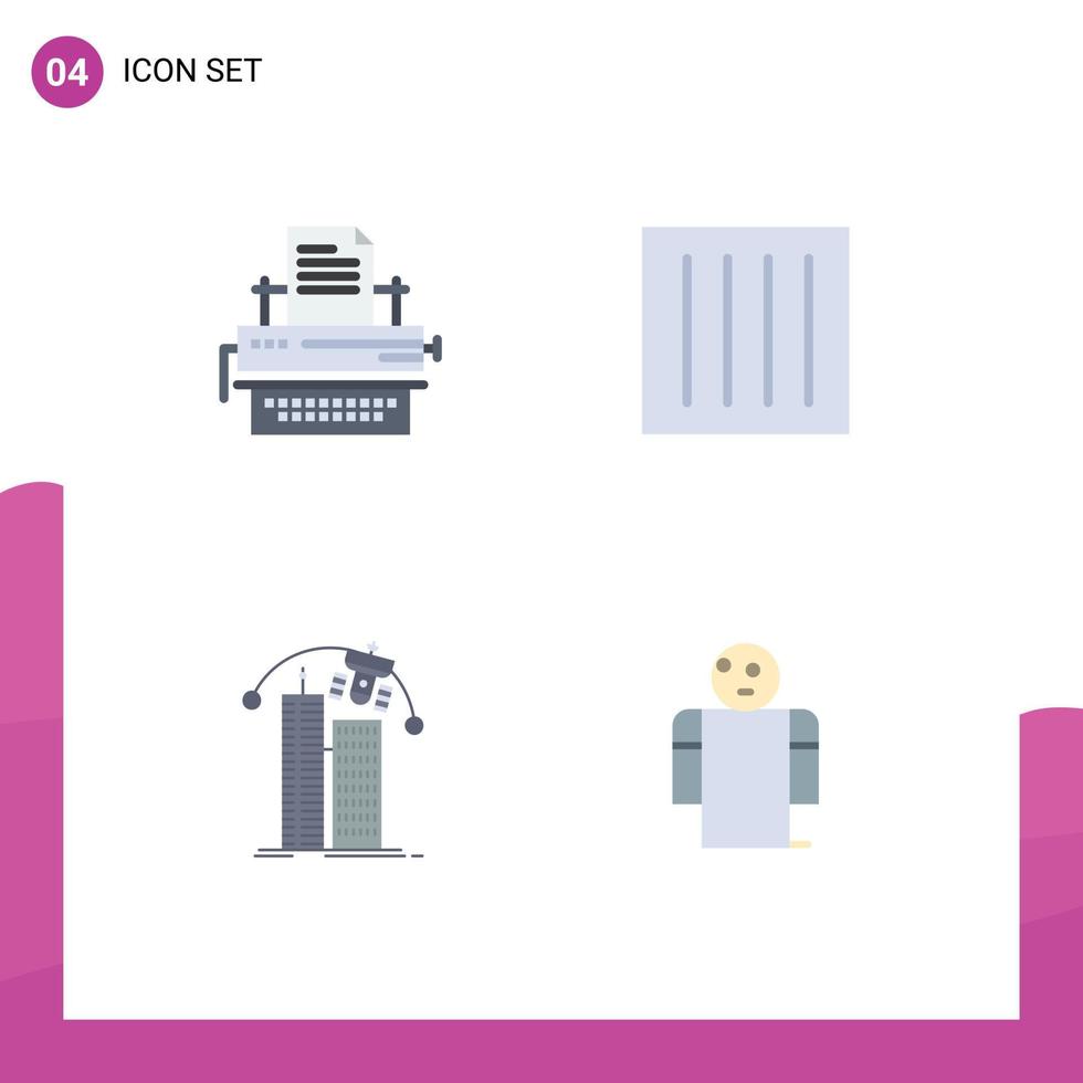 Set of 4 Vector Flat Icons on Grid for typewriter laundry keys clothing smart city Editable Vector Design Elements