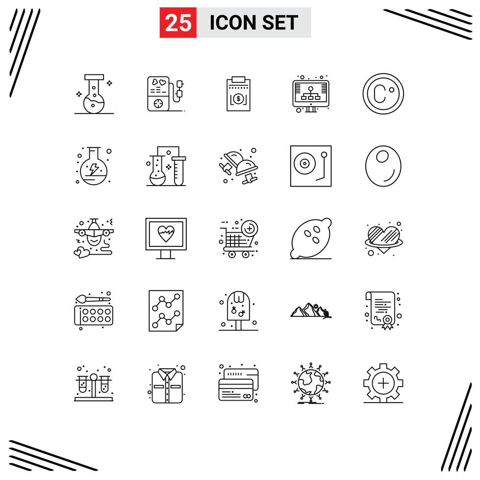 Group of 25 Modern Lines Set for electricity degree dollar climate seo Editable Vector Design Elements