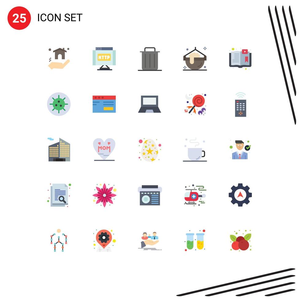 25 Universal Flat Color Signs Symbols of computer pot garbage magic cook Editable Vector Design Elements