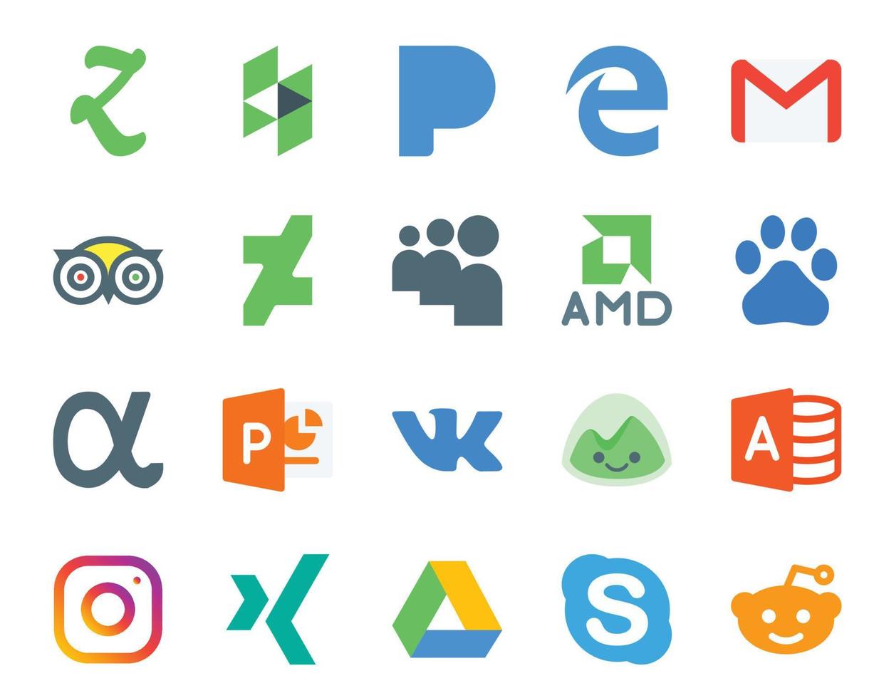 20 Social Media Icon Pack Including microsoft access vk travel powerpoint baidu vector