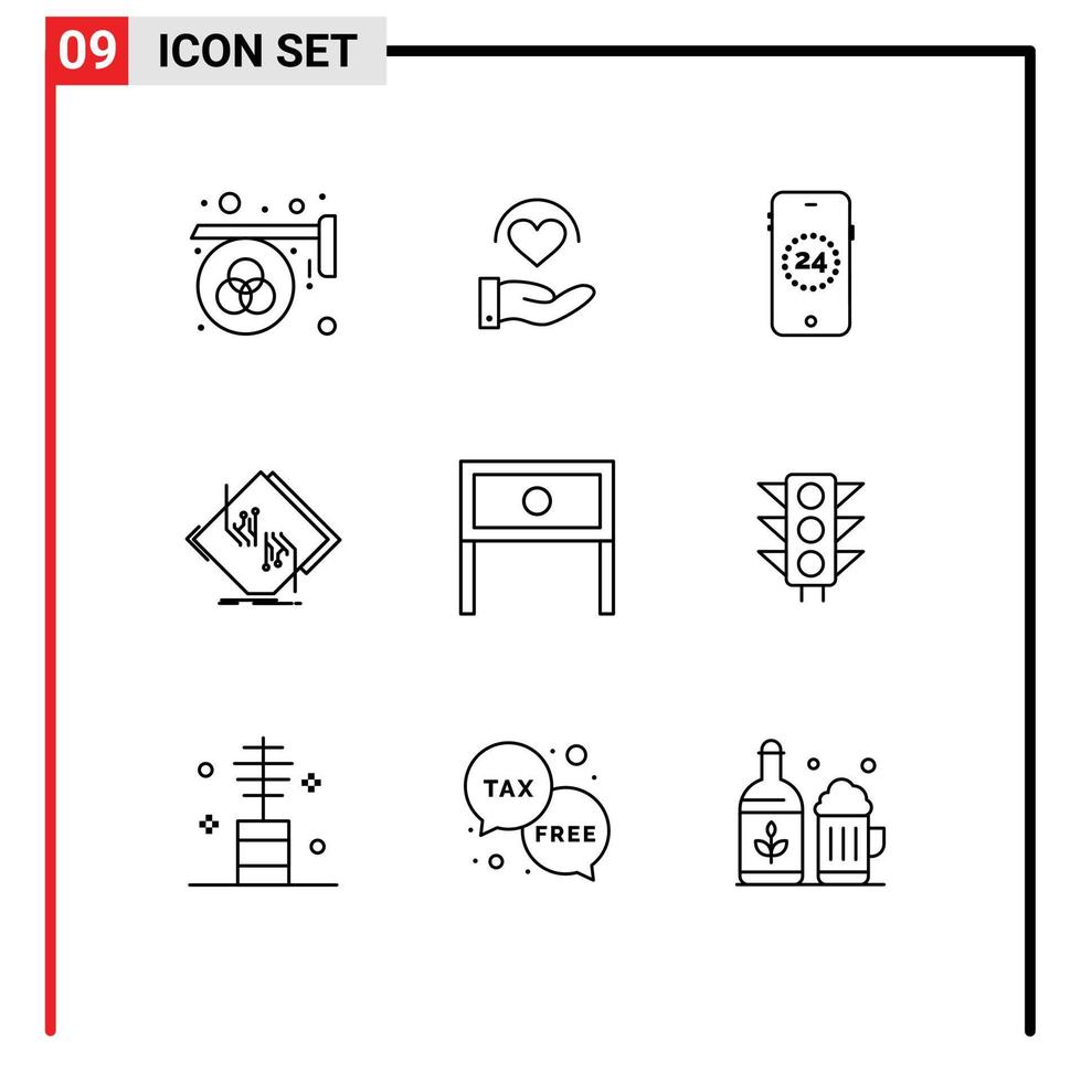 Group of 9 Outlines Signs and Symbols for end network hand circuit board Editable Vector Design Elements