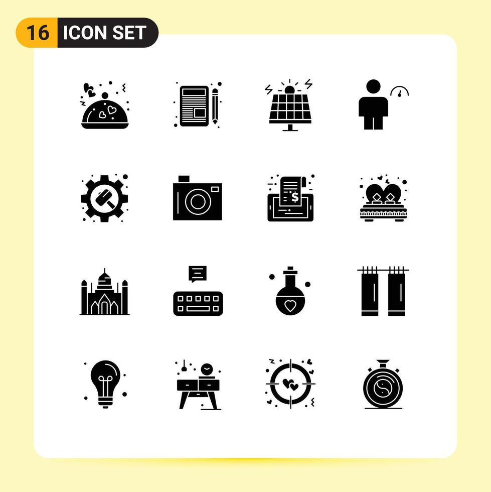 16 Creative Icons Modern Signs and Symbols of gear indicator energy human avatar Editable Vector Design Elements
