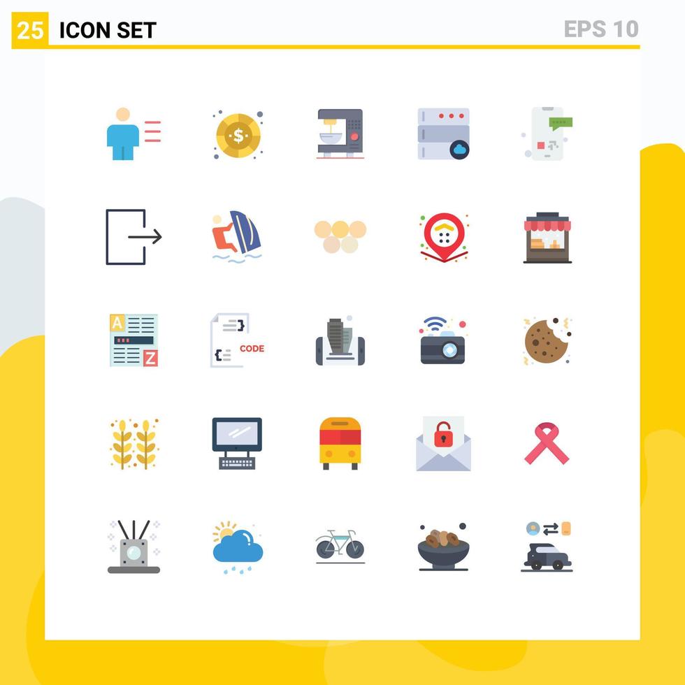 Modern Set of 25 Flat Colors and symbols such as communication database money cloud home Editable Vector Design Elements