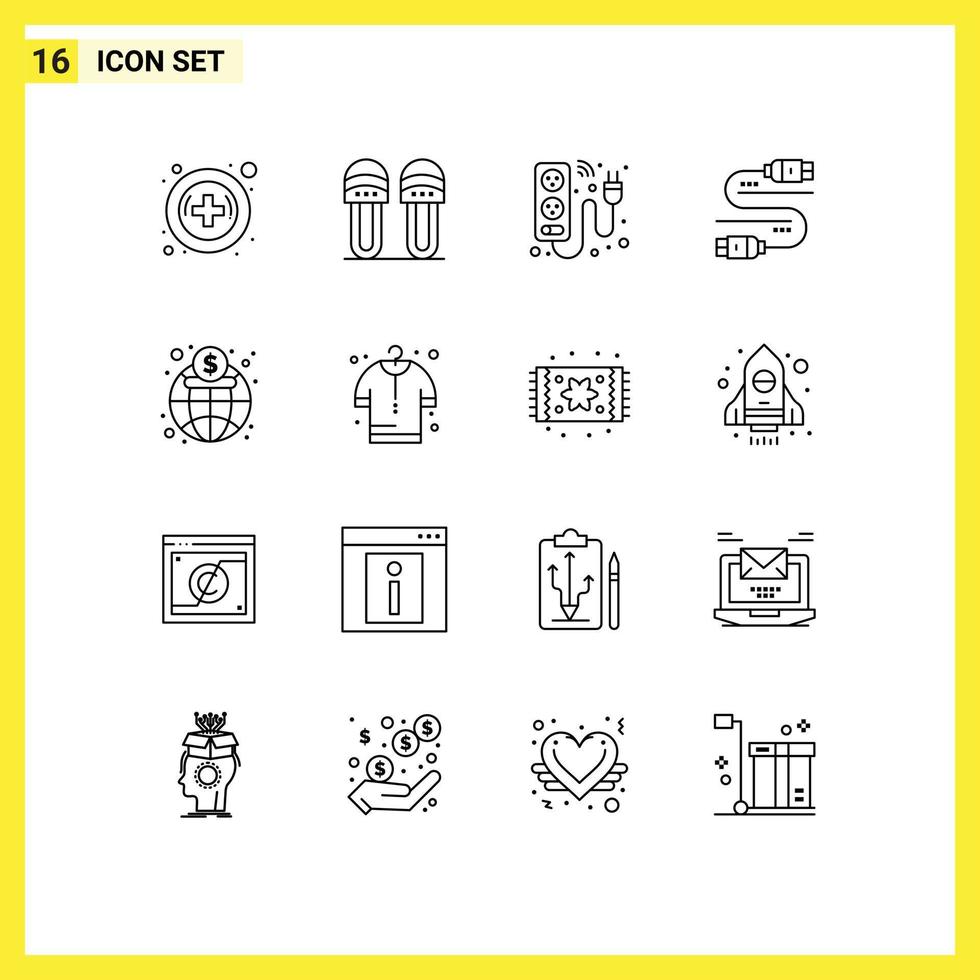 Group of 16 Modern Outlines Set for global share device server cable Editable Vector Design Elements