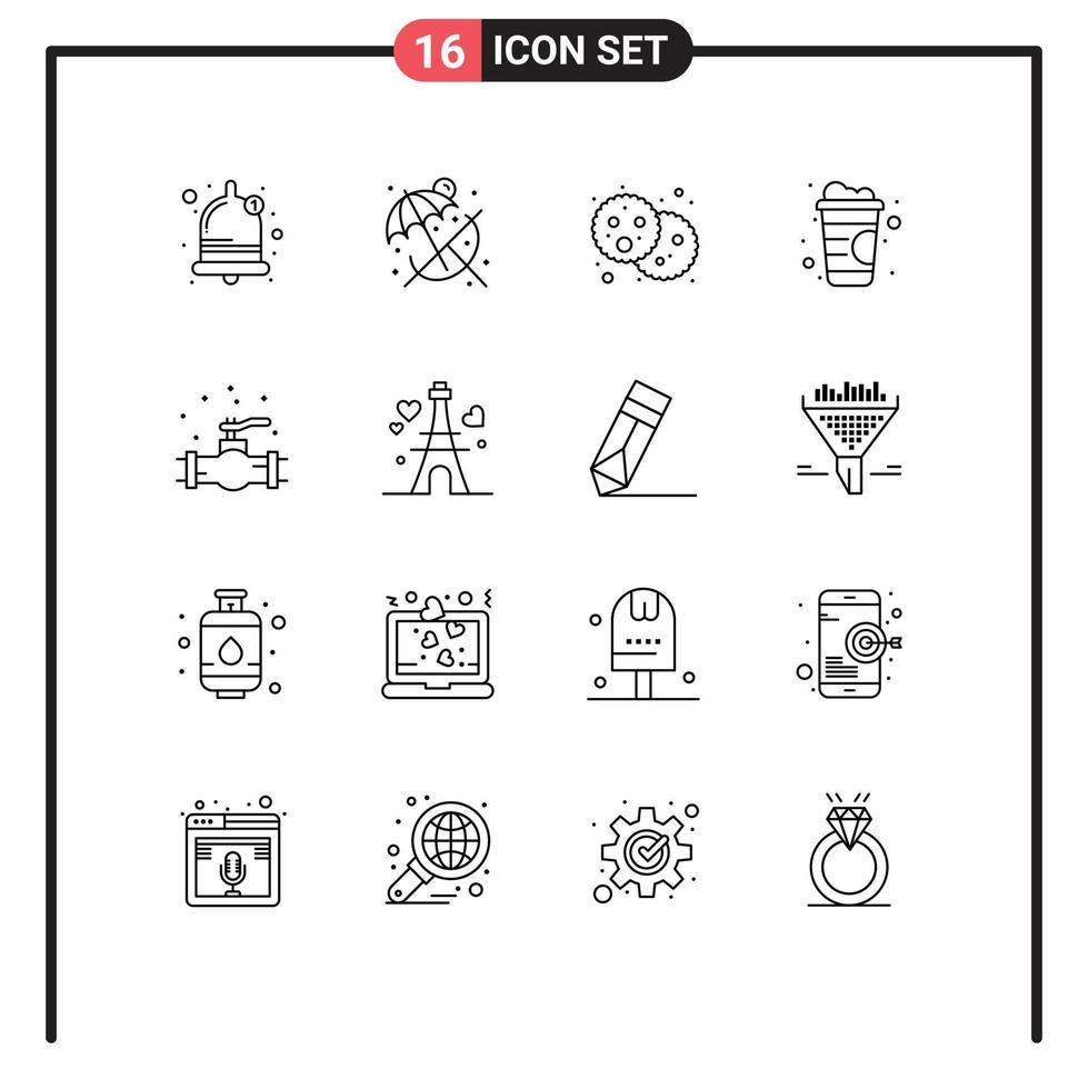 16 Creative Icons Modern Signs and Symbols of tower plumbing holi plumber soft drink Editable Vector Design Elements