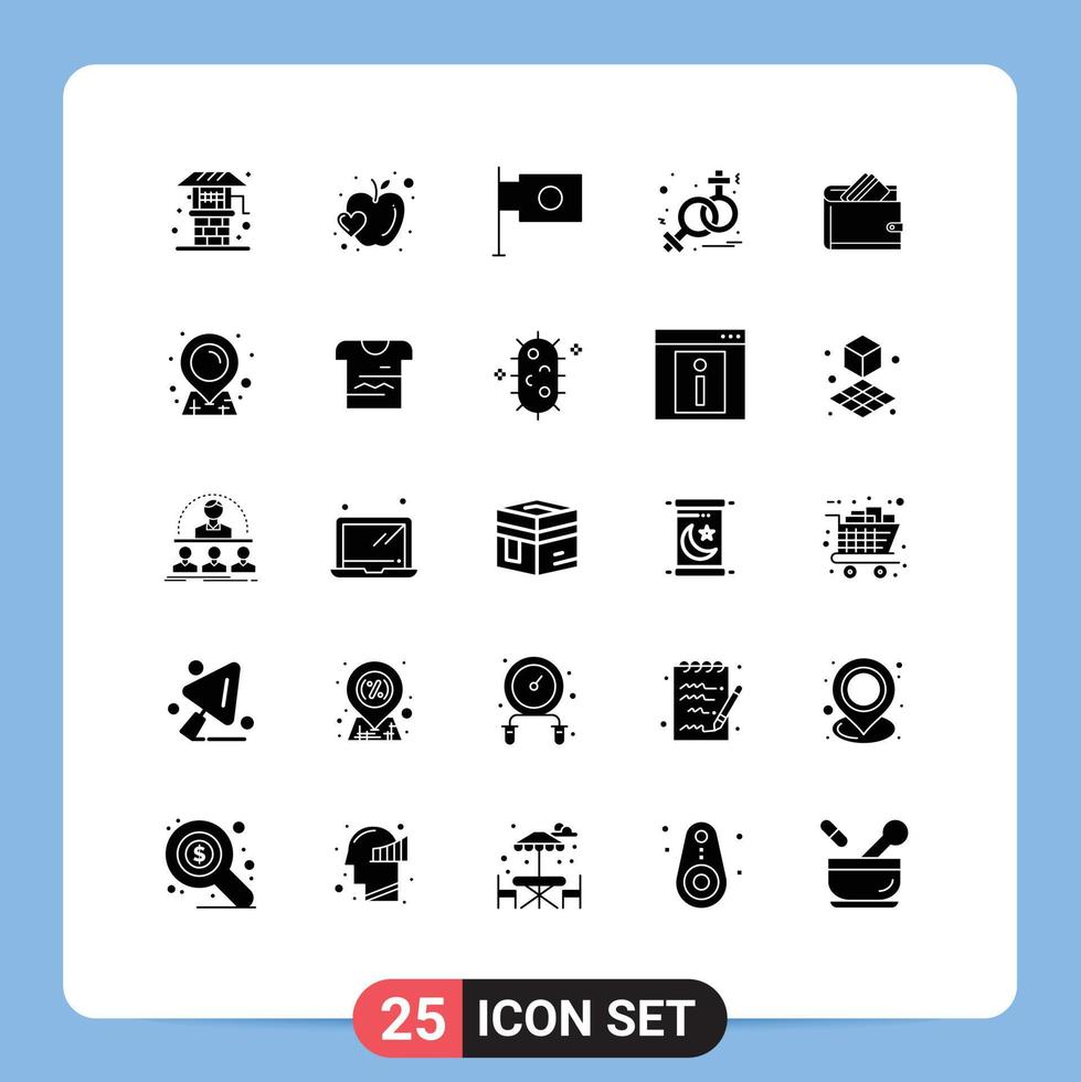 Modern Set of 25 Solid Glyphs Pictograph of dollar cash business wallet symbolism Editable Vector Design Elements