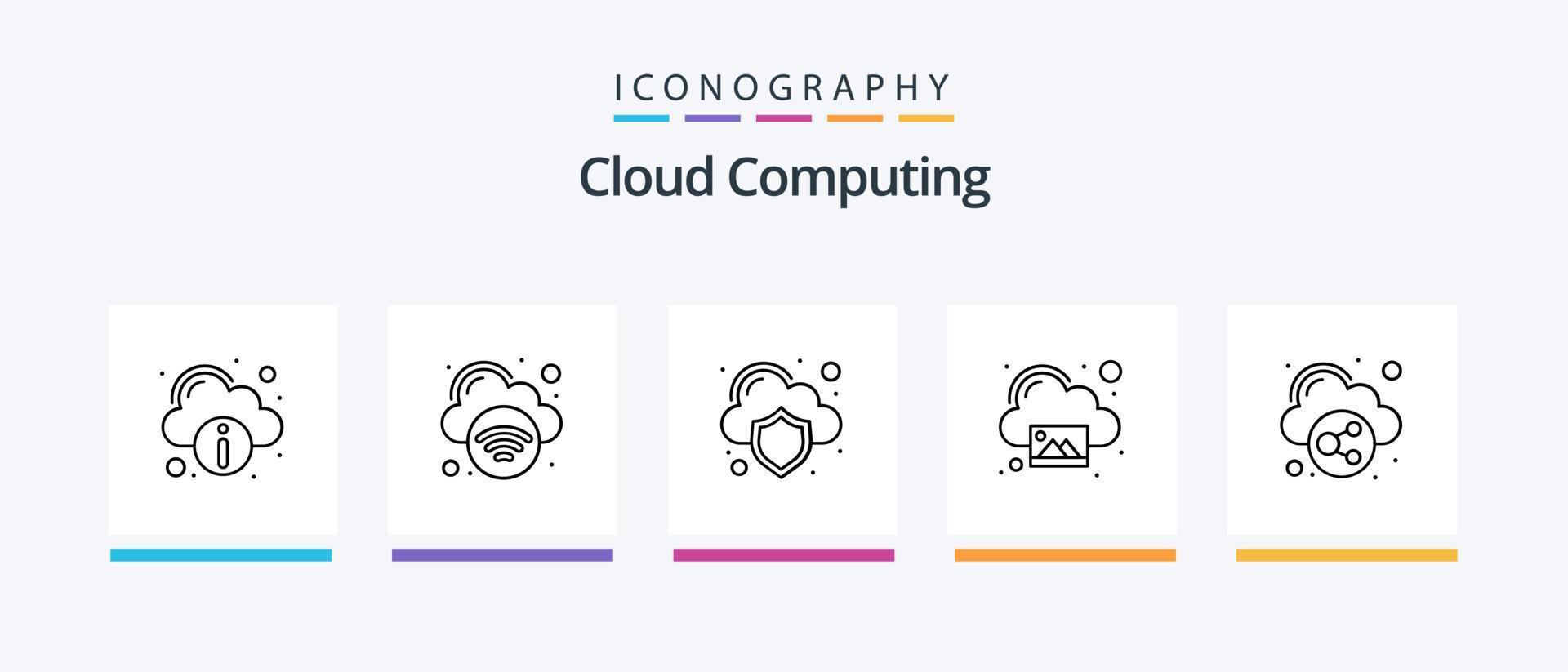 paquete de iconos de la línea 5 de computación en la nube que incluye el reproductor. alojamiento rápido. imprimir. nube. diseño de iconos creativos vector