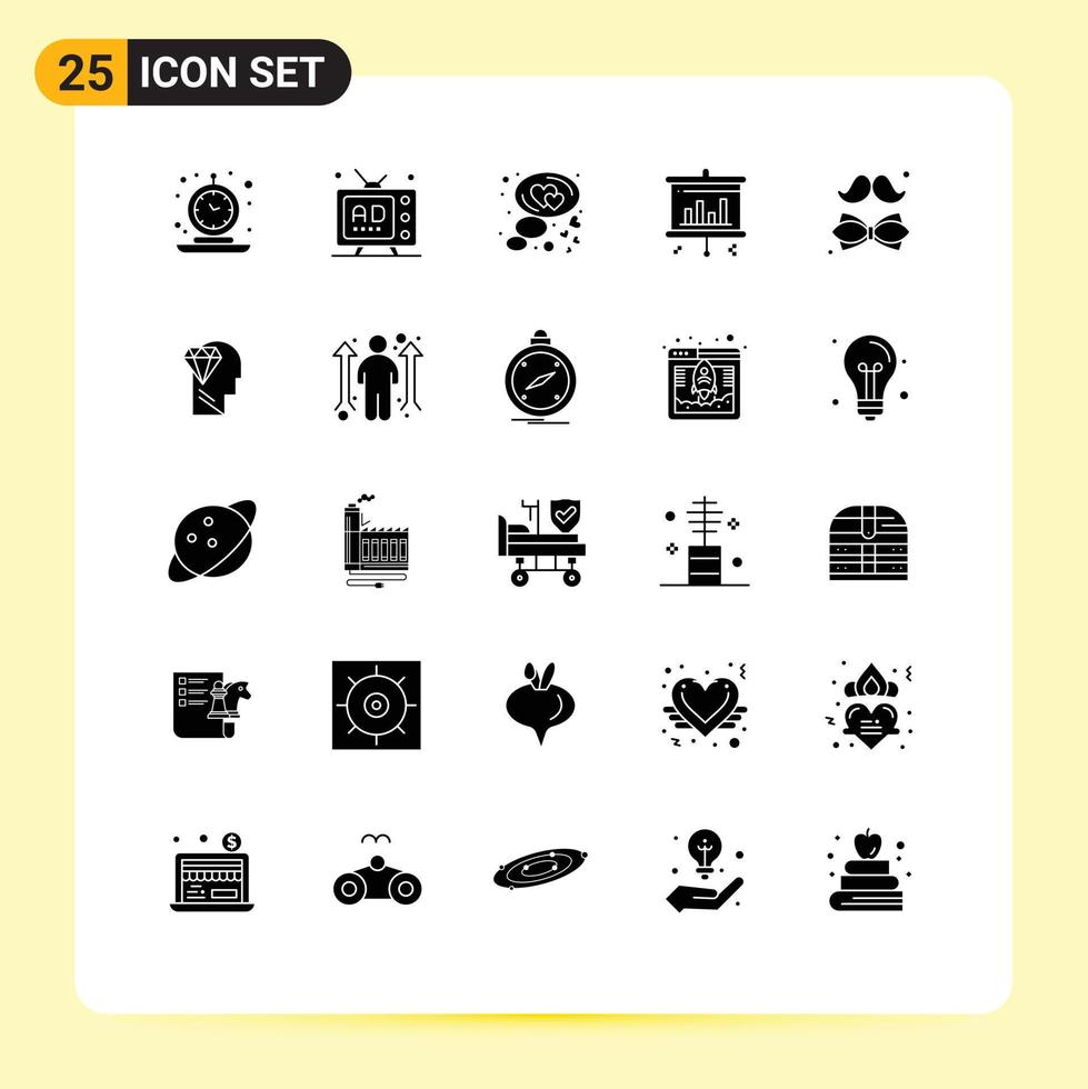 Universal Icon Symbols Group of 25 Modern Solid Glyphs of bow projector multimedia bar love Editable Vector Design Elements
