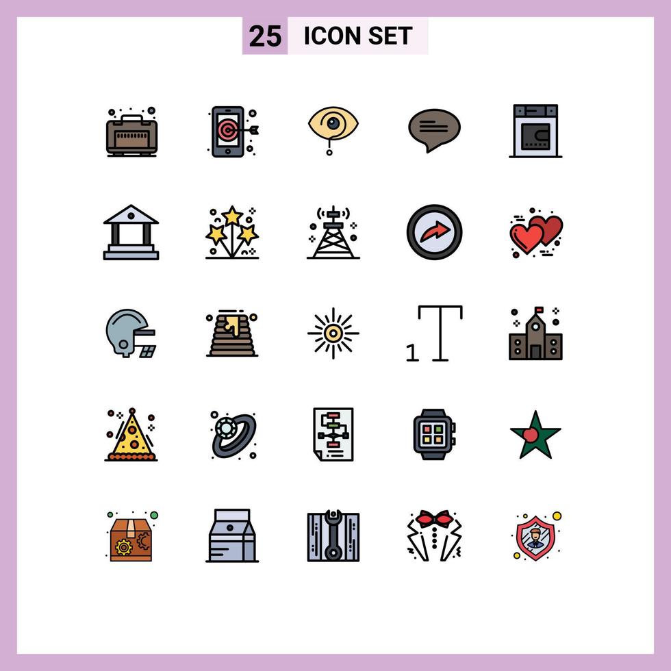 25 iconos creativos signos y símbolos modernos de conversación de secador de ojos de baño de banco elementos de diseño de vectores editables