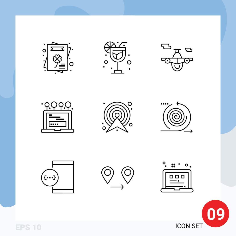 Outline Pack of 9 Universal Symbols of map target transport arrow login Editable Vector Design Elements