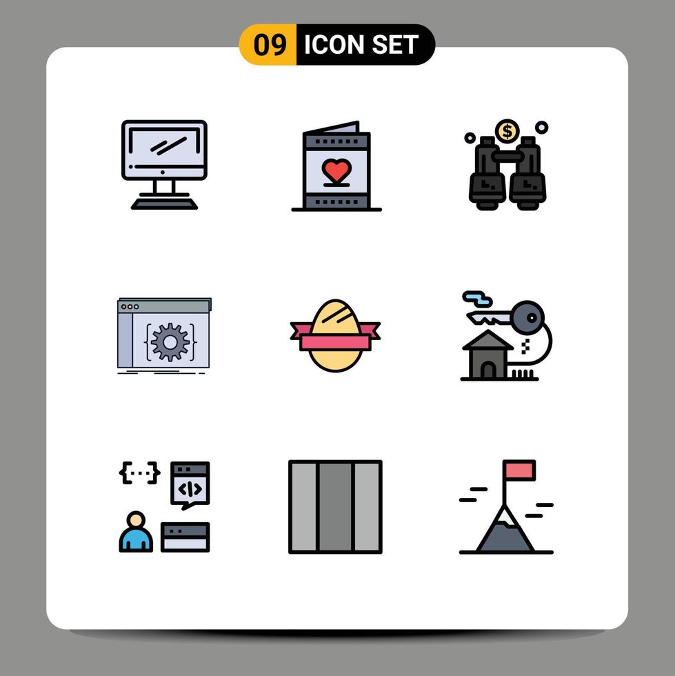 9 colores planos de línea de relleno de vector temático y símbolos editables de la aplicación de desarrollador api de san valentín encontrar elementos de diseño de vector editables