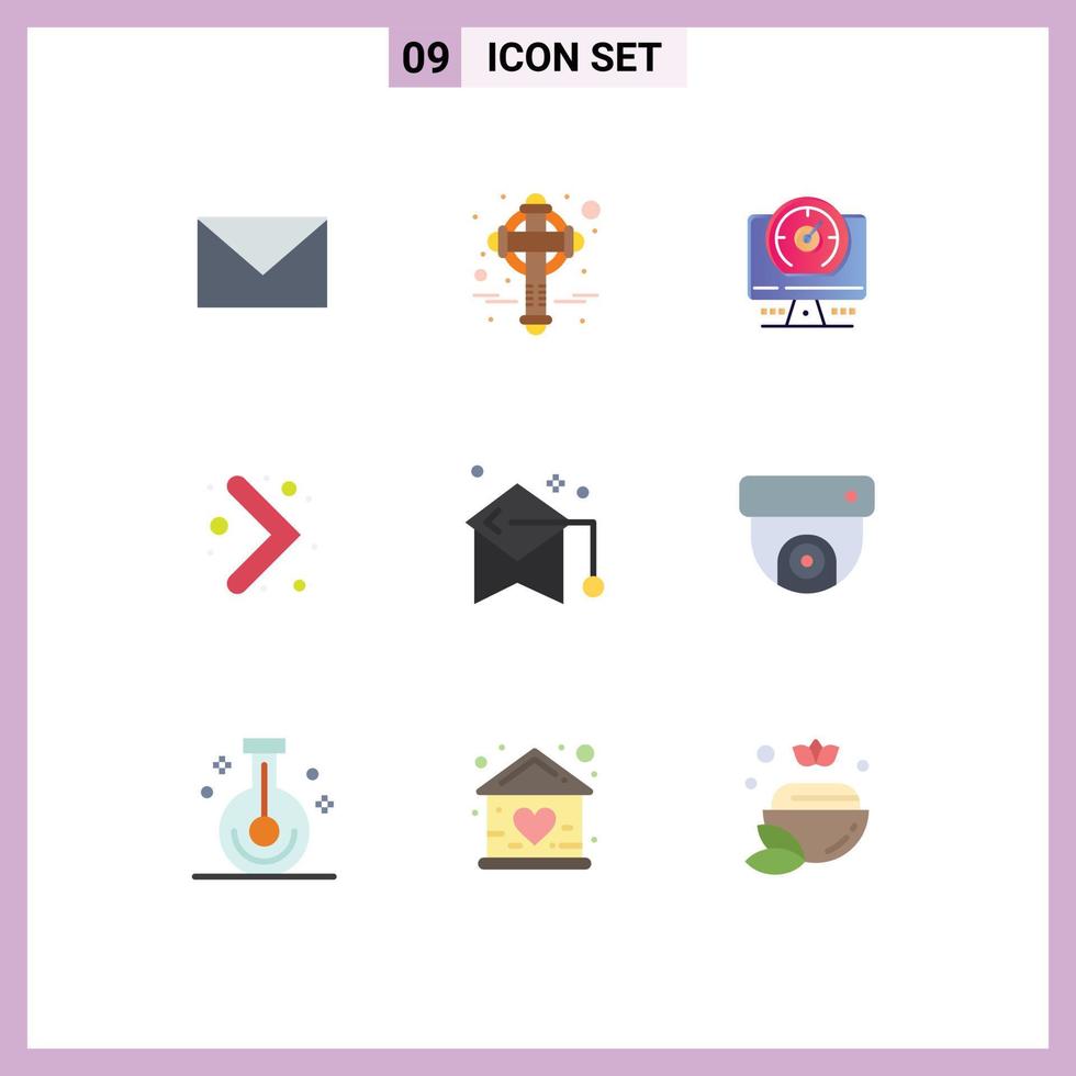 Pictogram Set of 9 Simple Flat Colors of graduation education compass right arrow Editable Vector Design Elements