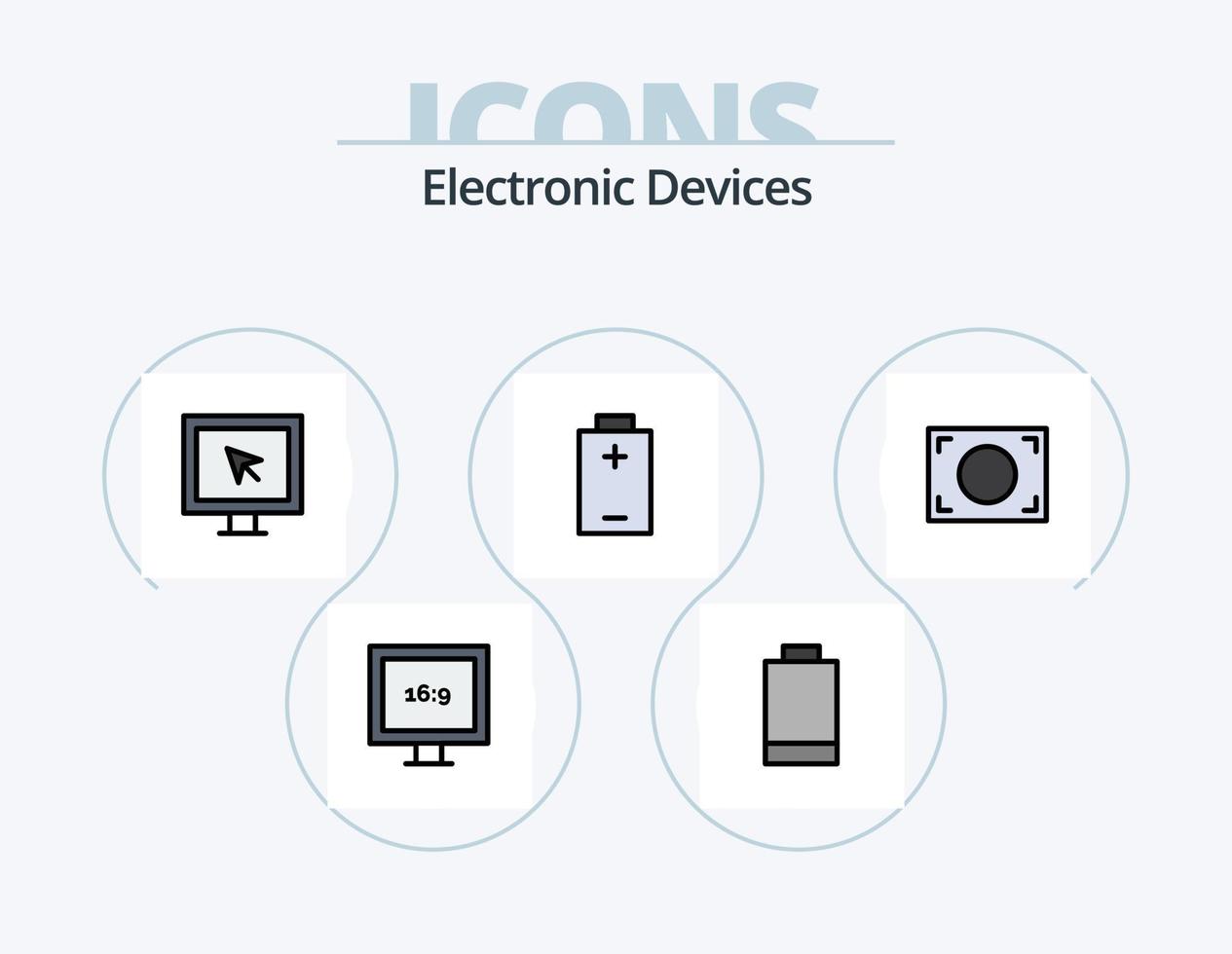 diseño de iconos del paquete de iconos llenos de línea de dispositivos 5. mirar. entretenimiento. cargar. control. enfocar vector