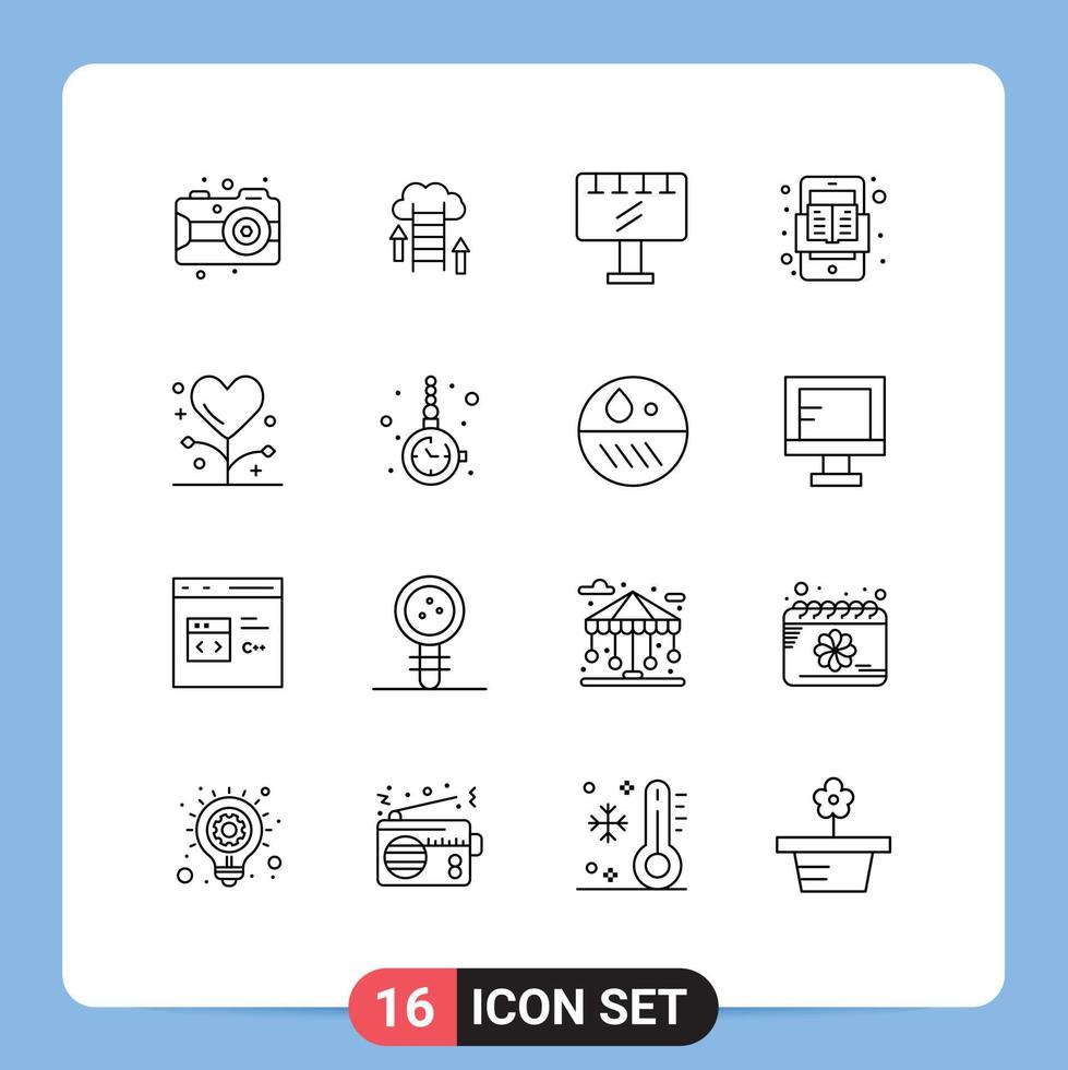 Group of 16 Modern Outlines Set for disease online server mobile advertisement Editable Vector Design Elements
