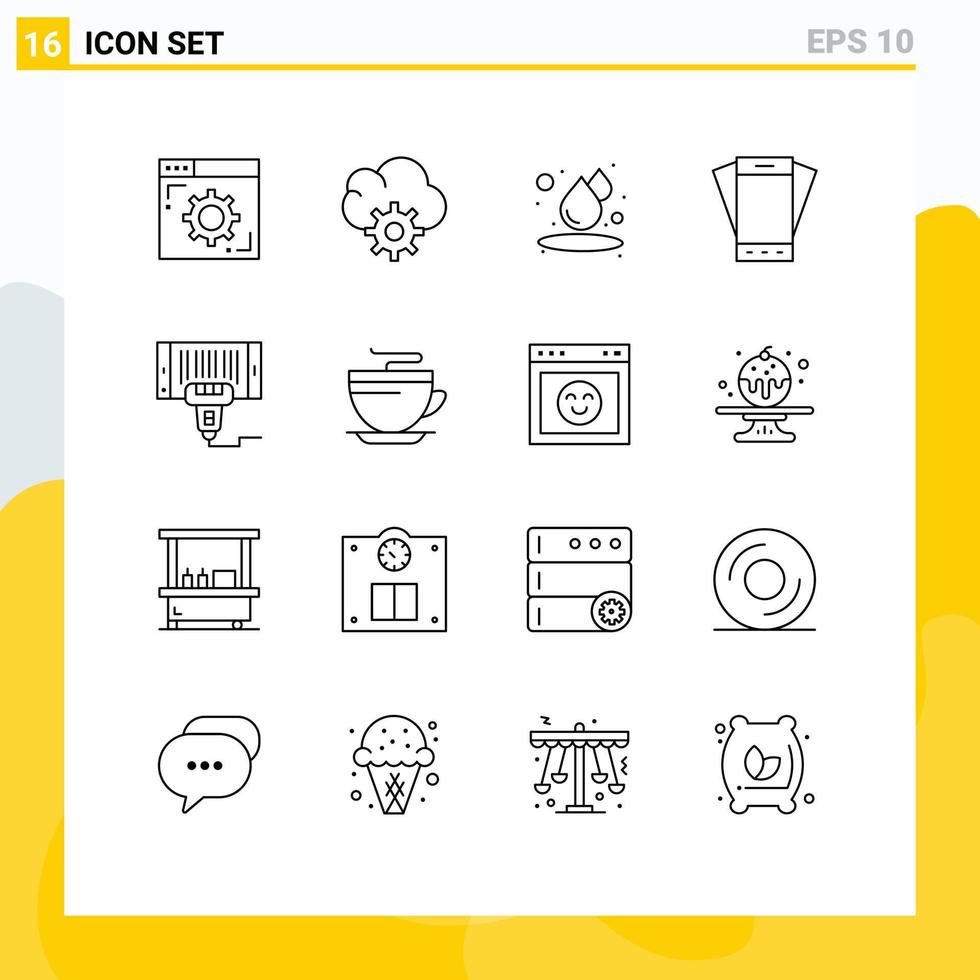 Universal Icon Symbols Group of 16 Modern Outlines of price barcode humid tilt phone Editable Vector Design Elements