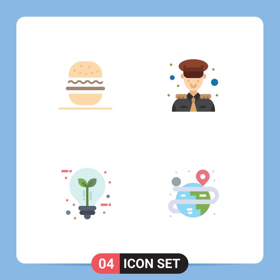 Group of 4 Modern Flat Icons Set for burger eco usa captain leaf Editable Vector Design Elements