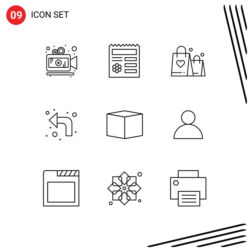 Group of 9 Outlines Signs and Symbols for product box love left reload Editable Vector Design Elements