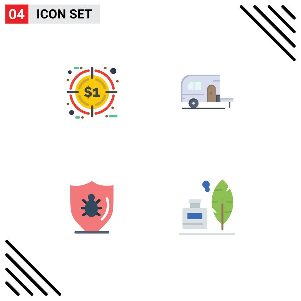 4 Thematic Vector Flat Icons and Editable Symbols of discount programing target camp protection Editable Vector Design Elements