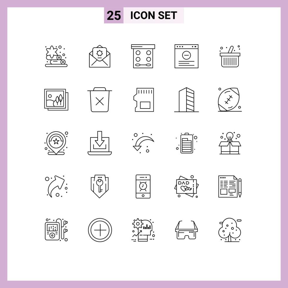 Set of 25 Vector Lines on Grid for frame online shopping eye shadow cart internet Editable Vector Design Elements