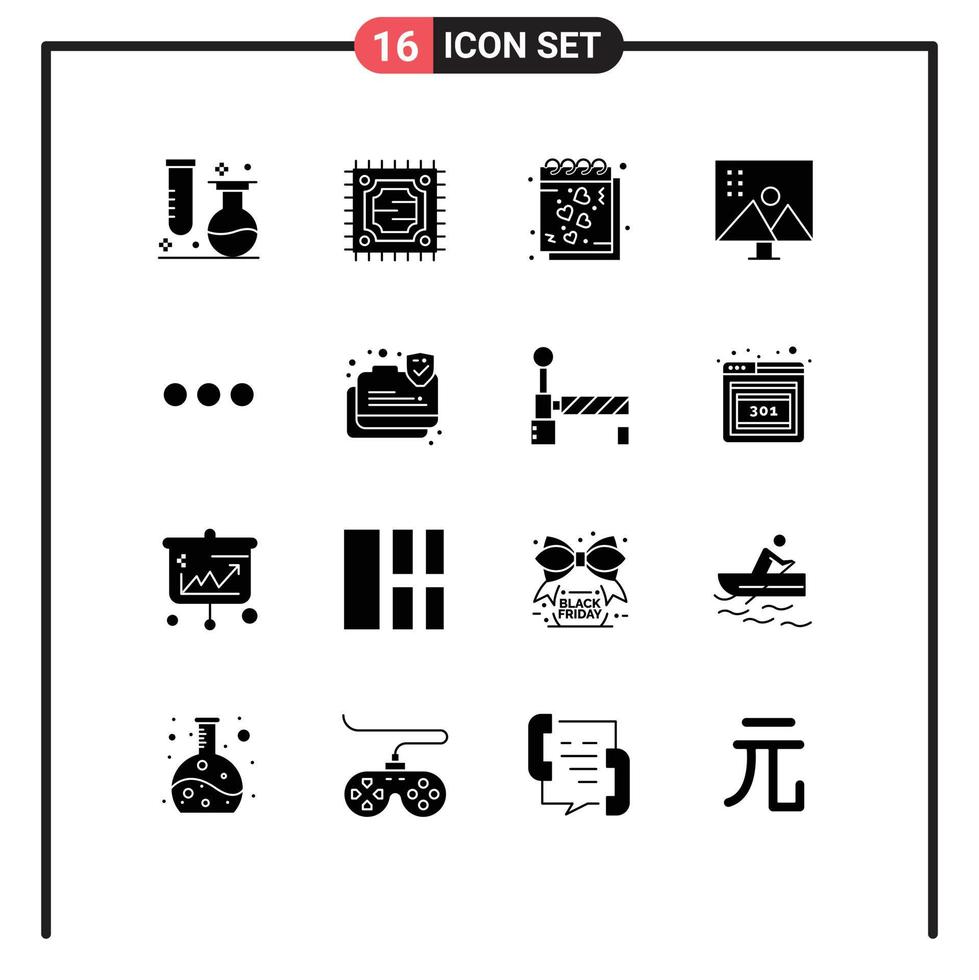 Pictogram Set of 16 Simple Solid Glyphs of photo retouching modify photographs date image editing romantic Editable Vector Design Elements