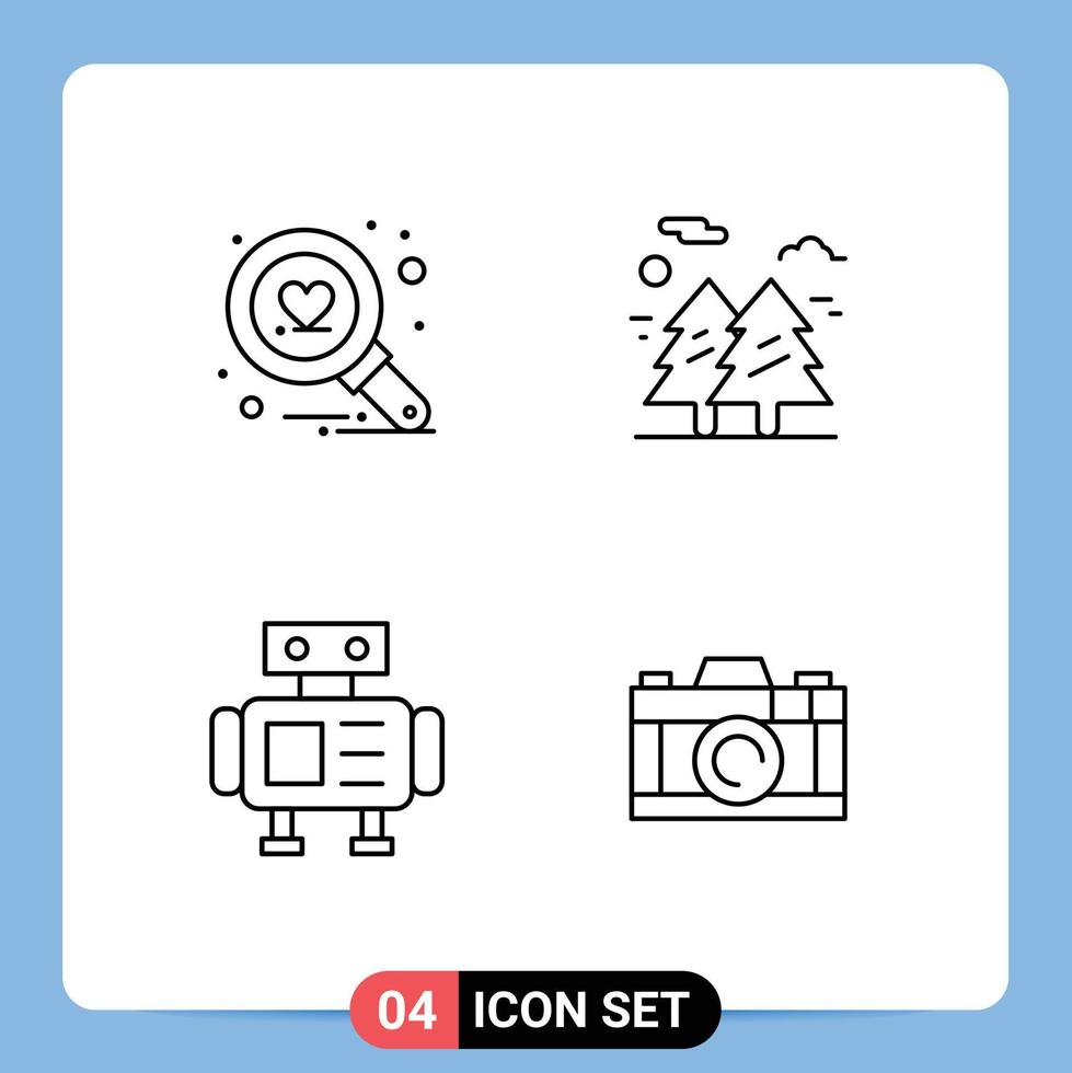 Modern Set of 4 Filledline Flat Colors Pictograph of find science forest hiking camera Editable Vector Design Elements