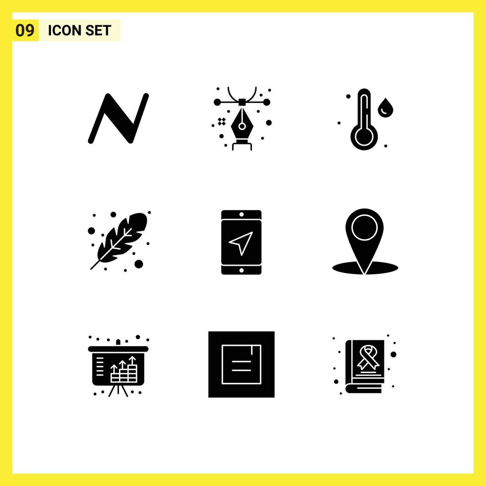 Pictogram Set of 9 Simple Solid Glyphs of service location temperature mobile fall Editable Vector Design Elements