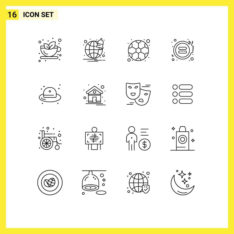 16 Universal Outlines Set for Web and Mobile Applications hat beach football justice feminism Editable Vector Design Elements