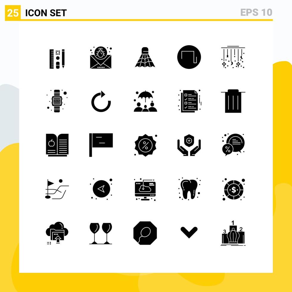 User Interface Pack of 25 Basic Solid Glyphs of moon wave message square game Editable Vector Design Elements