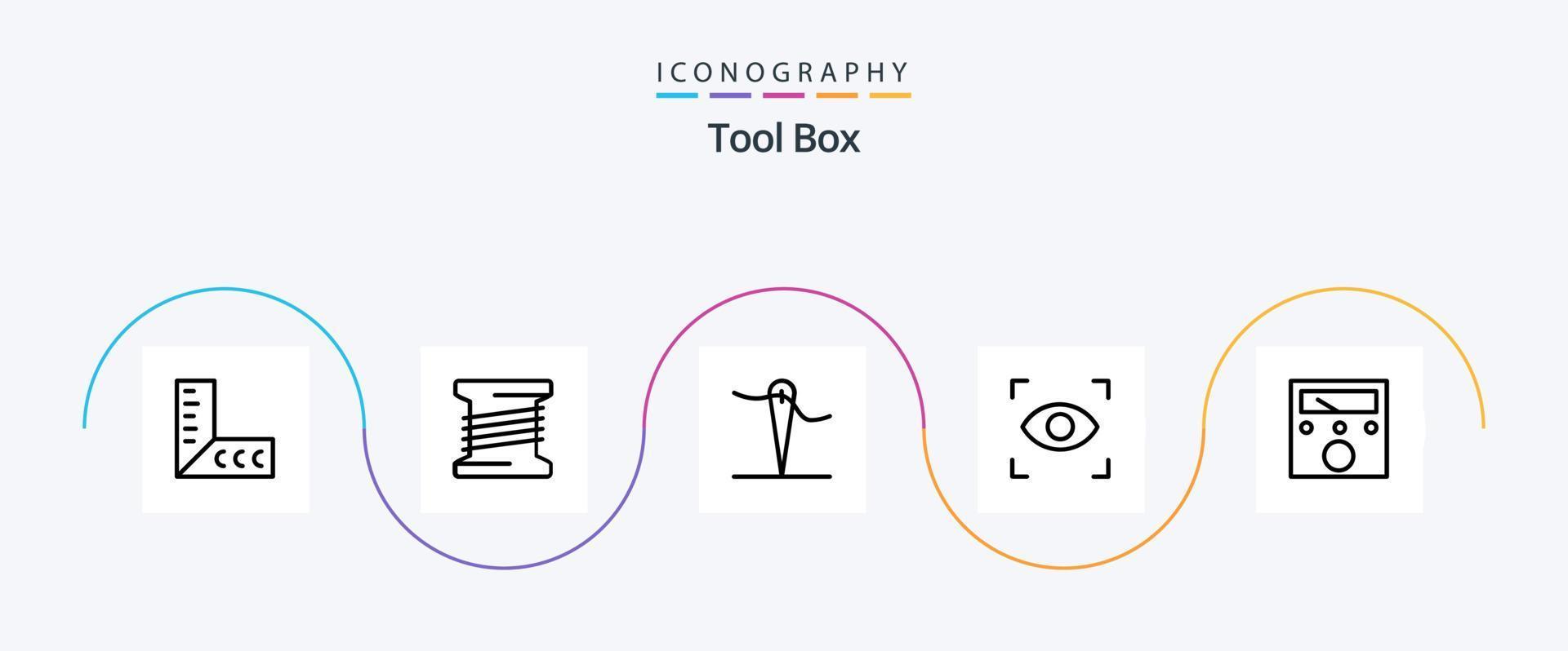 paquete de iconos de la línea 5 de herramientas que incluye . coser. voltímetro. amperio vector