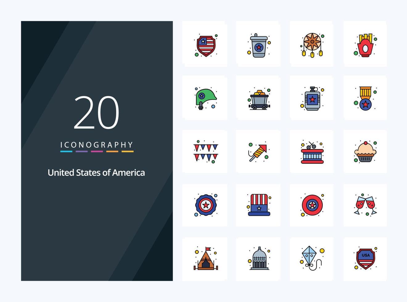 20 Usa line Filled icon for presentation vector