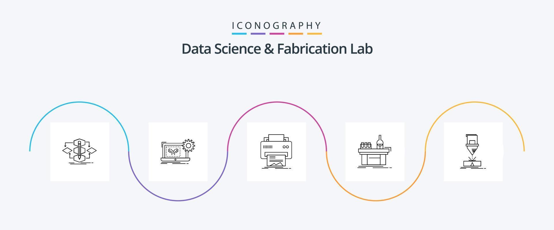 paquete de iconos de línea 5 de laboratorio de fabricación y ciencia de datos que incluye laboratorio. biología. Ingenieria. papel. impresión vector