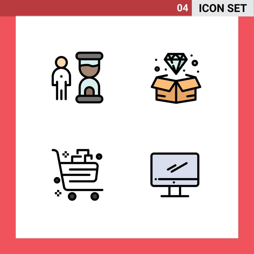 Stock Vector Icon Pack of 4 Line Signs and Symbols for clock basket optimization gem cart Editable Vector Design Elements