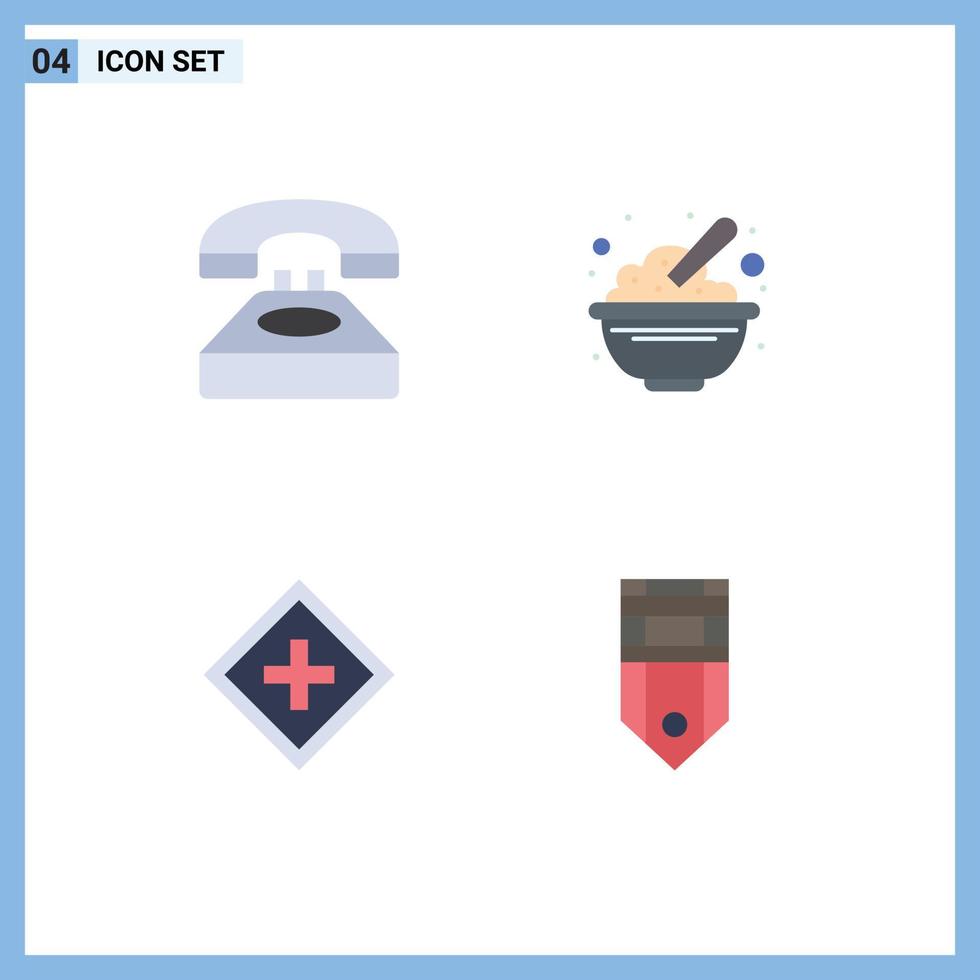 Mobile Interface Flat Icon Set of 4 Pictograms of call peanuts contact us cereals help Editable Vector Design Elements