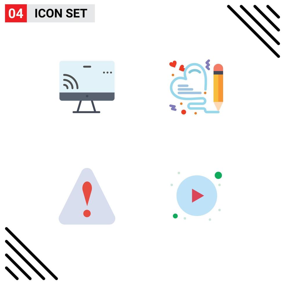 4 concepto de icono plano para sitios web móviles y aplicaciones pantalla triángulo wifi pluma flechas elementos de diseño vectorial editables vector