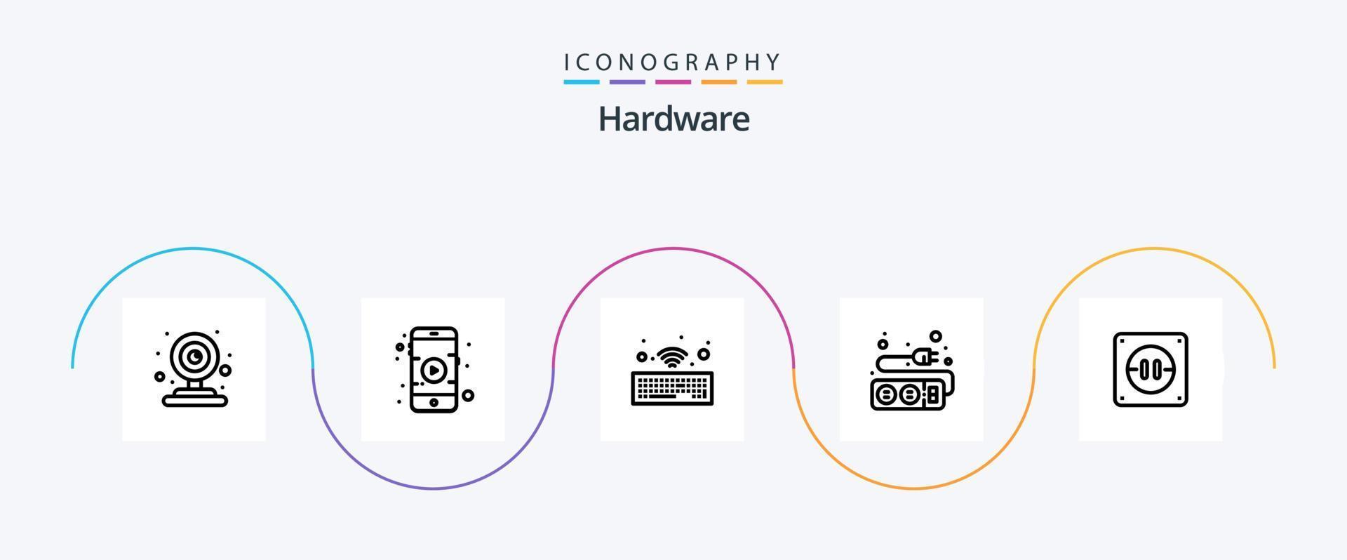 paquete de iconos de la línea de hardware 5 que incluye . enchufe. inalámbrico. electricidad. cable vector