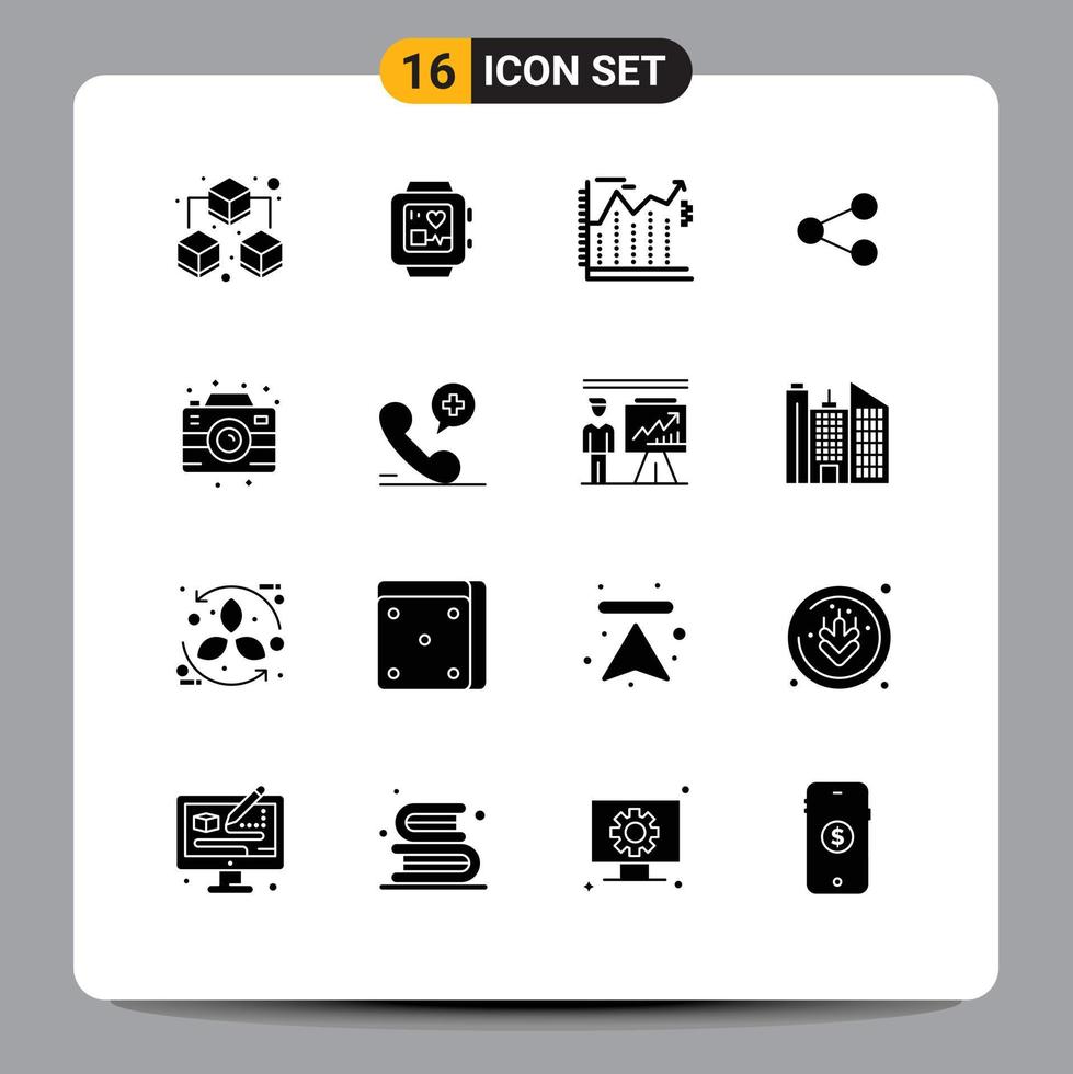 Pictogram Set of 16 Simple Solid Glyphs of photo camera business birthday social Editable Vector Design Elements