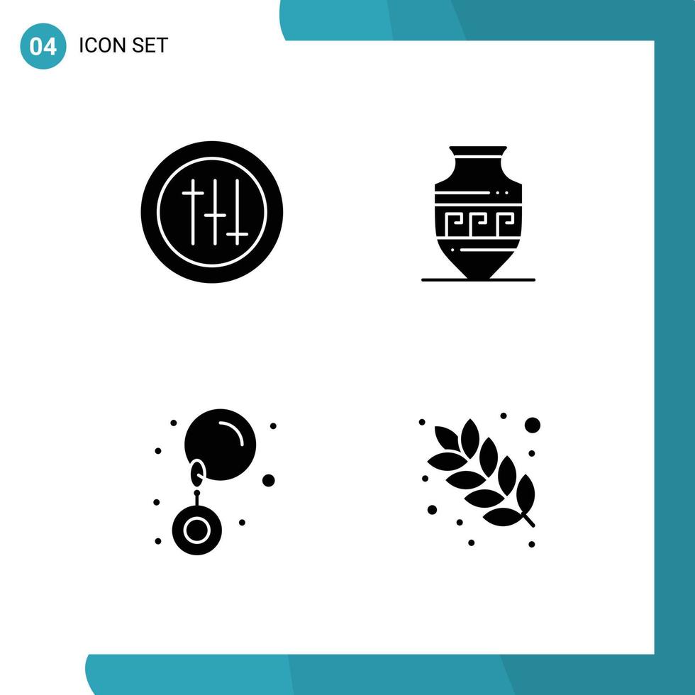 4 User Interface Solid Glyph Pack of modern Signs and Symbols of options jewelry amphora jar food Editable Vector Design Elements