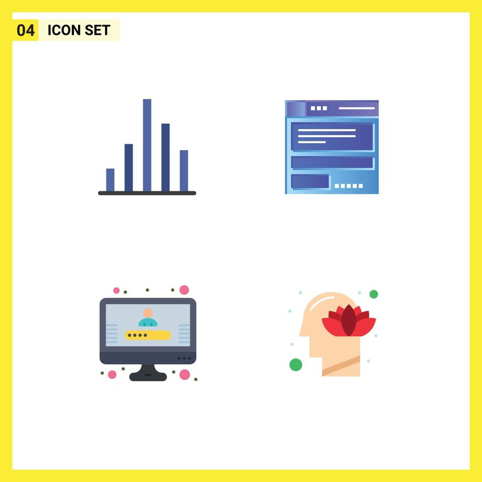 Group of 4 Flat Icons Signs and Symbols for analytics registration file code head Editable Vector Design Elements