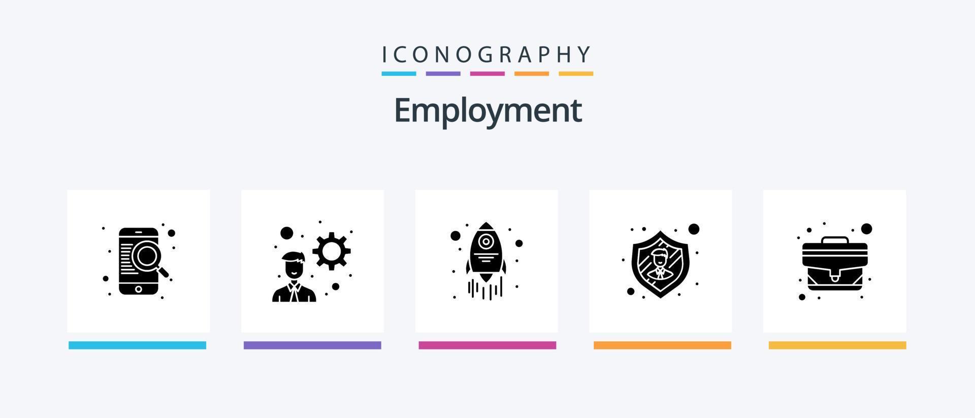 Employment Glyph 5 Icon Pack Including . office. rocket. case. security. Creative Icons Design vector